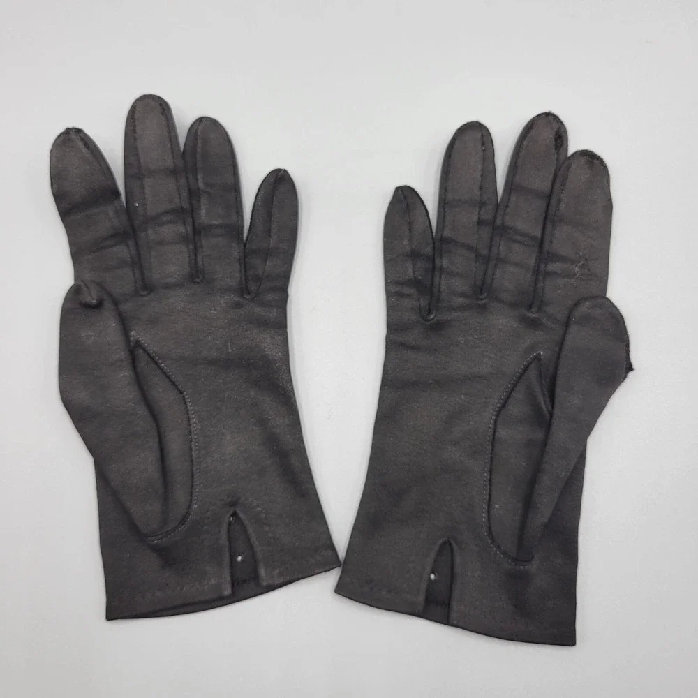 Vintage Black Gloves Cutout Embroidered Floral Detailing Small Size NEEDS REPAIR